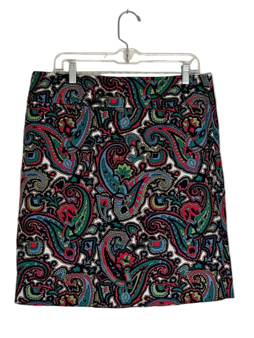 Talbots Cotton Paisley A-Line Skirt (Navy, Pinks, Blues and Green), Size 12